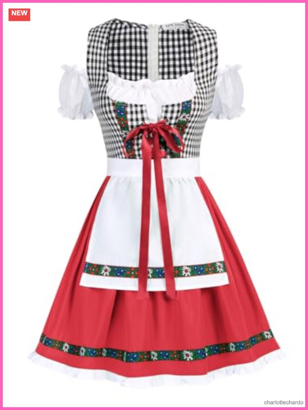Women's Dirndl Dress Oktoberfest Costume with Apron Cold Shoulder Vintage